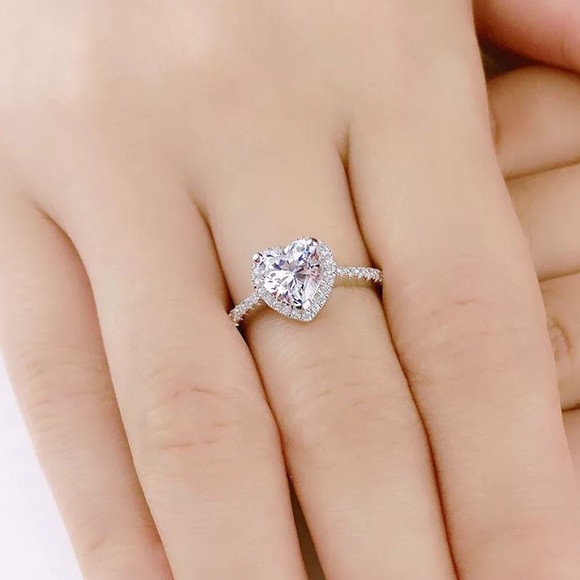 Heart ring sterling silver 925 cubic zirconia shiny women’s jewelry - Picture 3 of 5